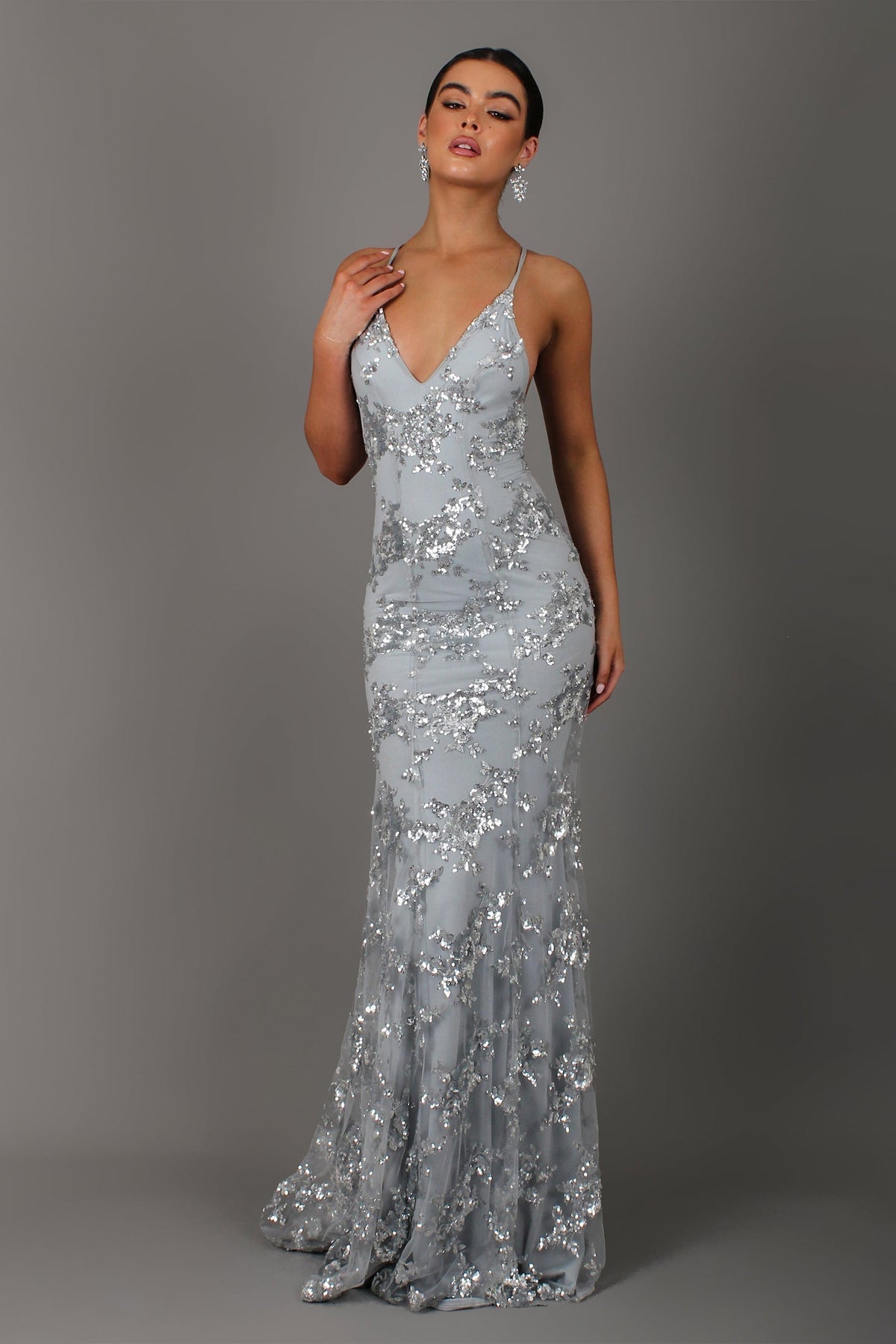 Valentina Sequin Backless Maxi Dress blue 3