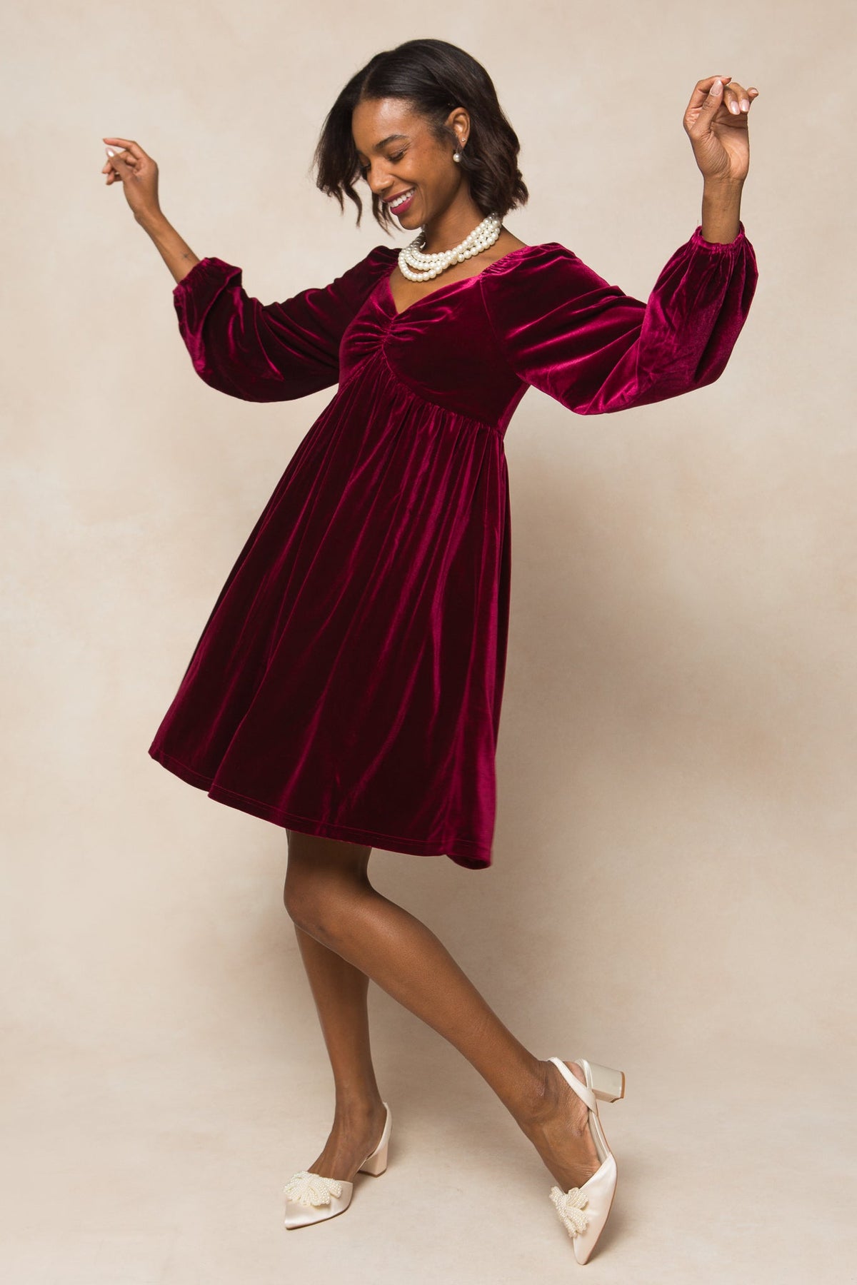 Ivy Velvet Jewel Dress Wine 1