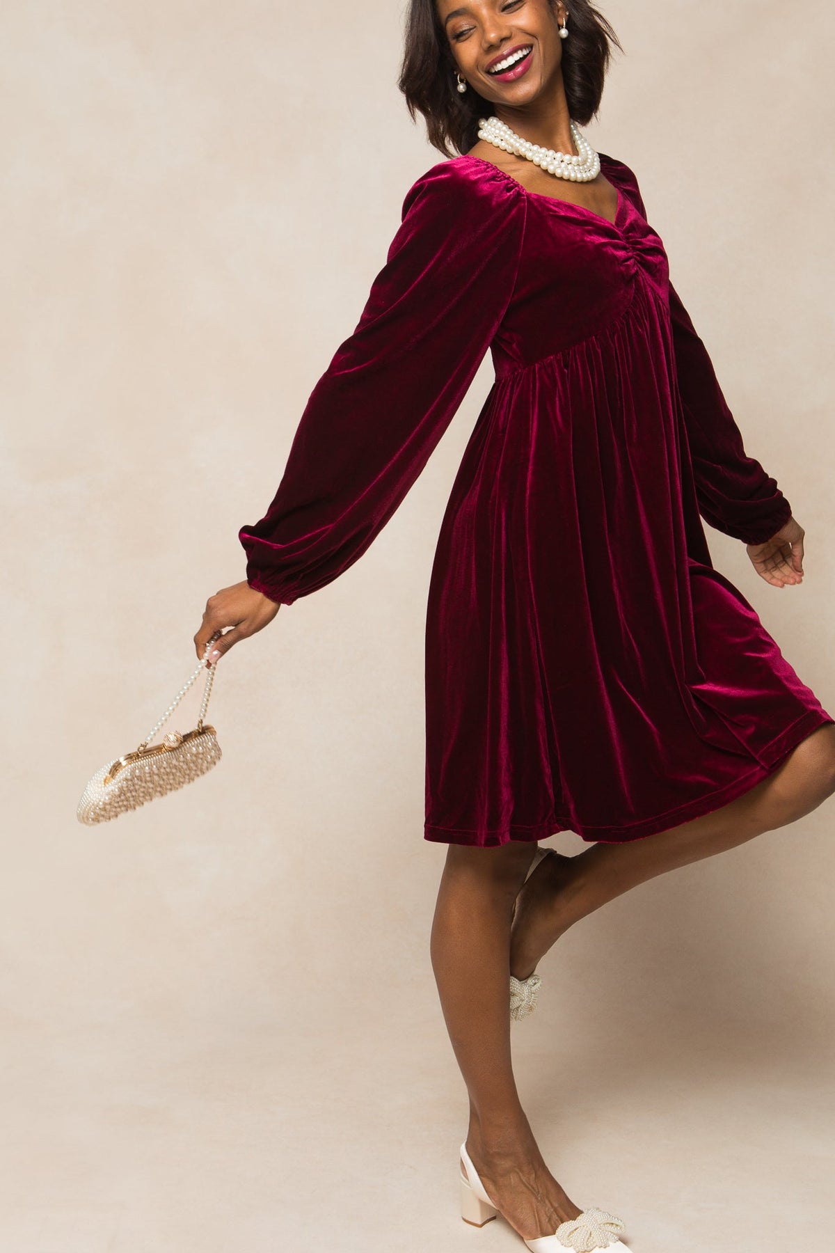 Ivy Velvet Jewel Dress Wine 4