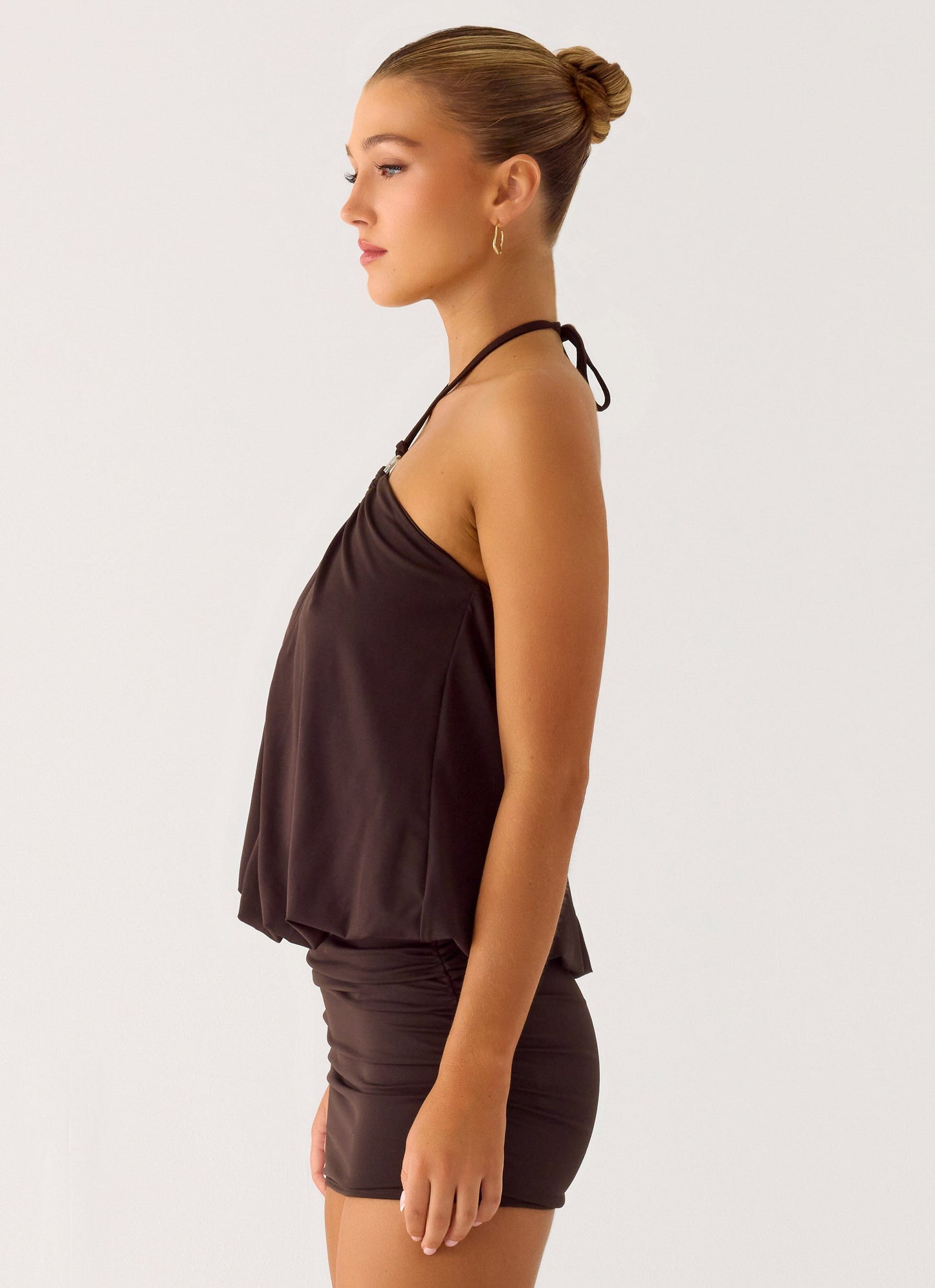 Jisoo Halter Mini Dress in Cool Chocolate Cool Chocolate 2
