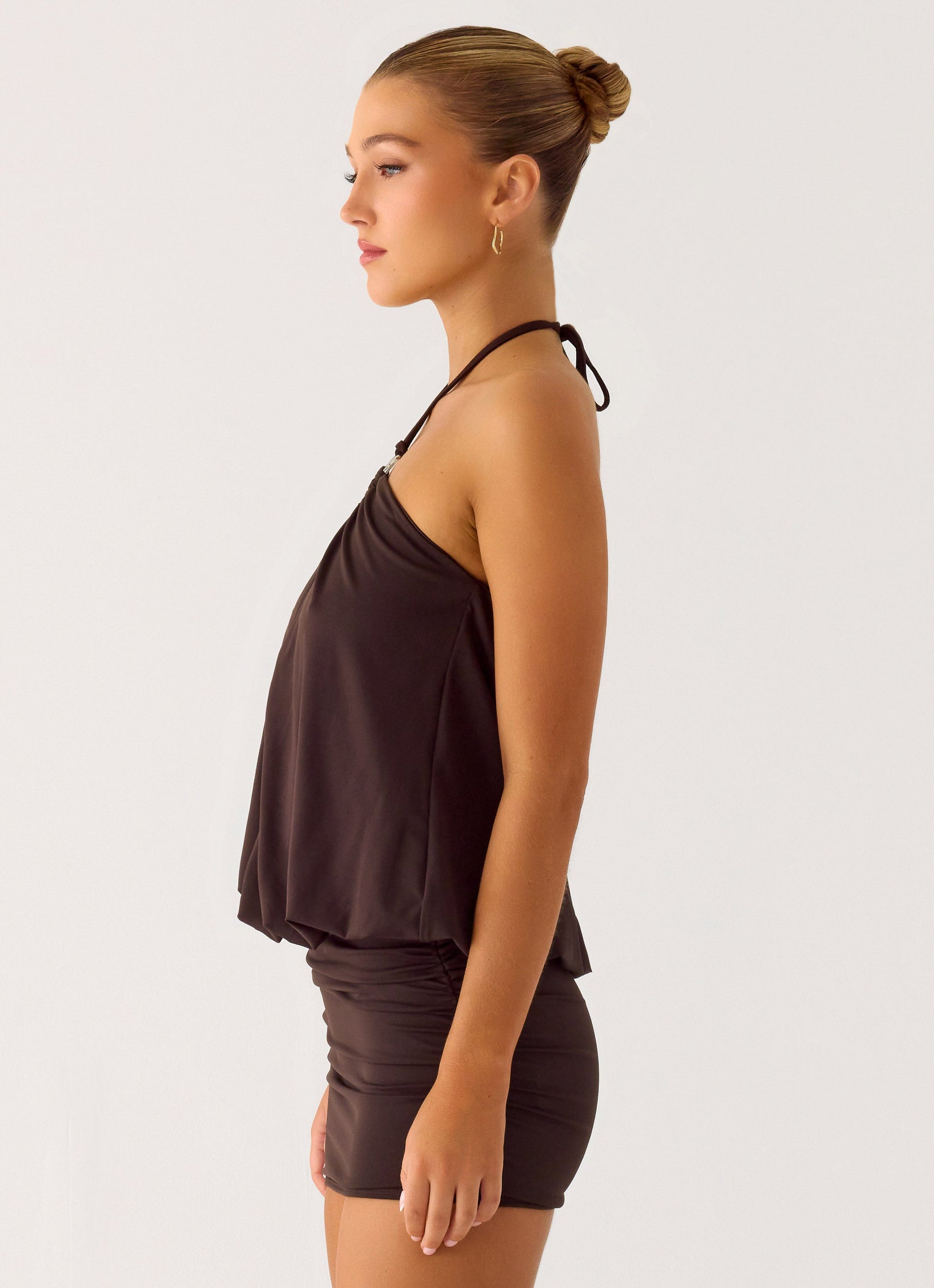 Jisoo Halter Mini Dress in Cool Chocolate Cool Chocolate 2
