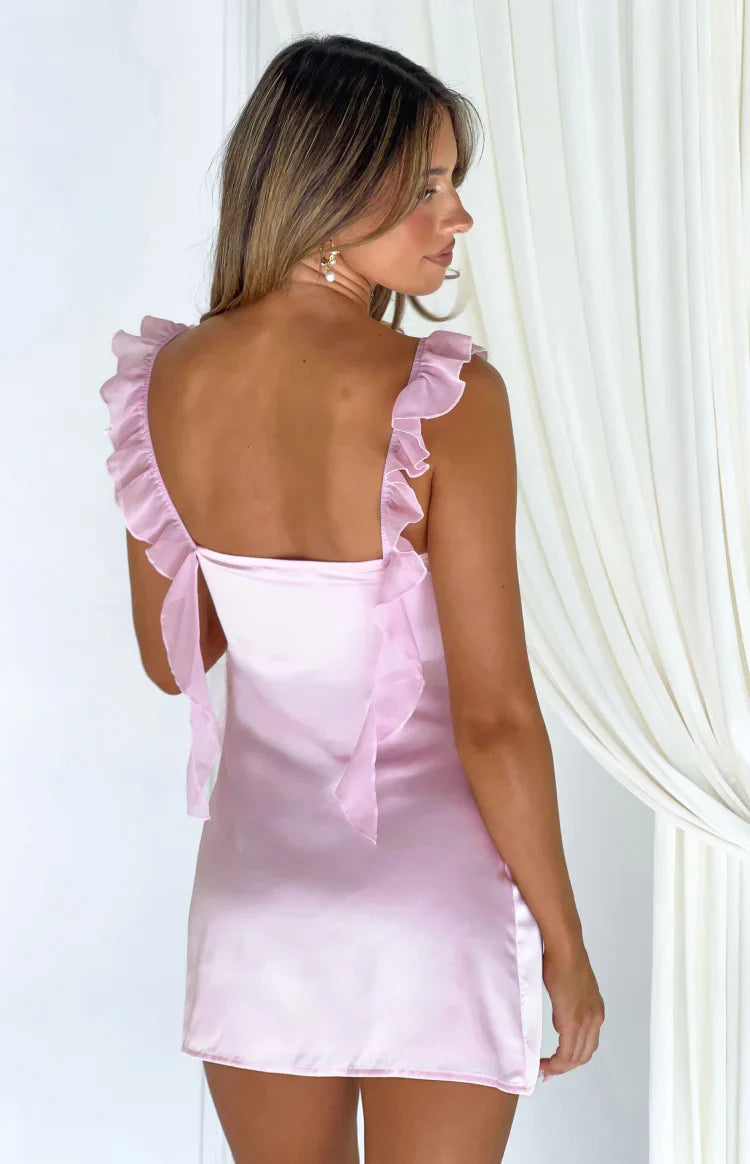 Joyce Pink Satin Mini Dress 5