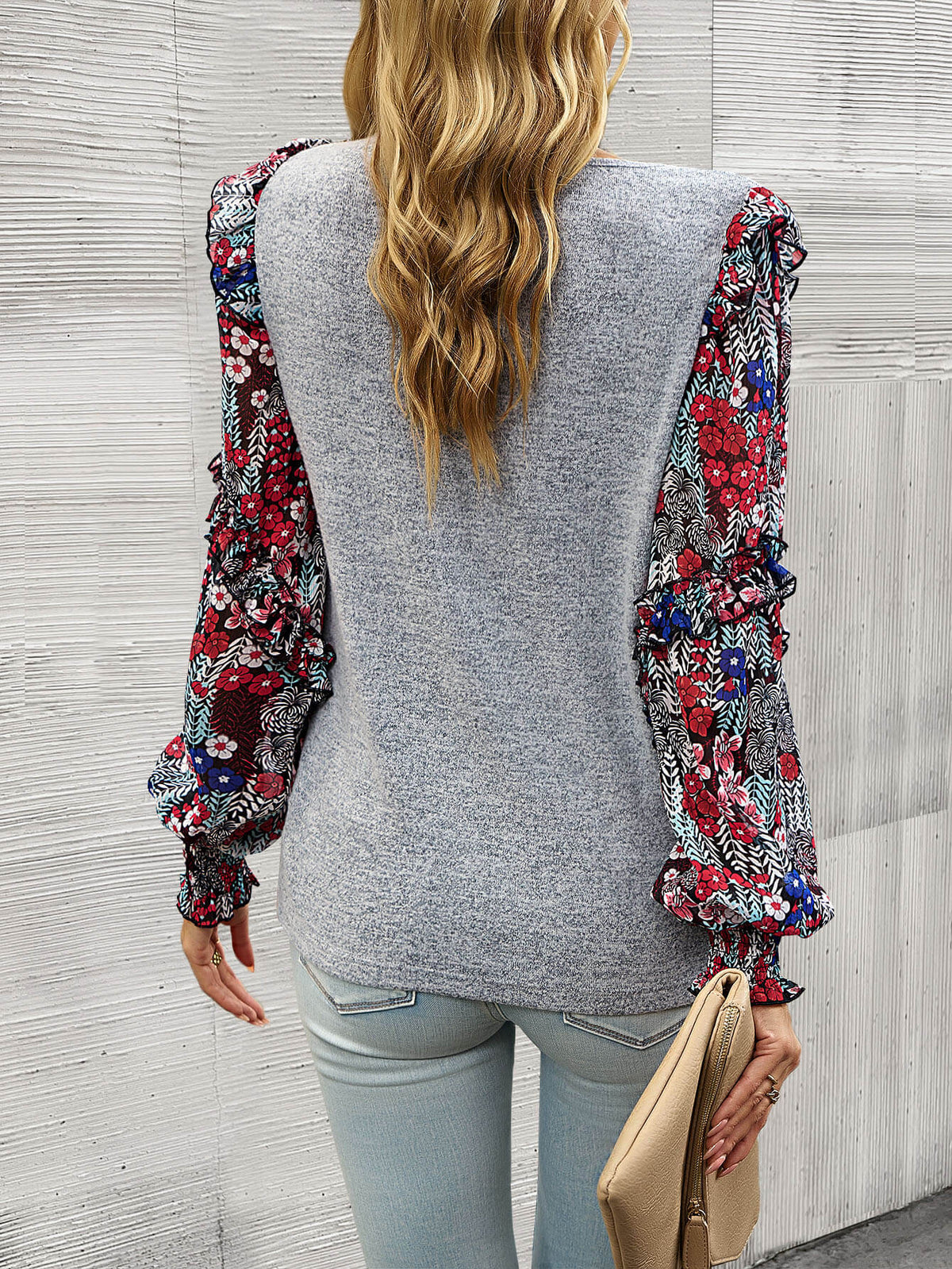 Hairos Floral Contrast Blouse Sweater Grey 6