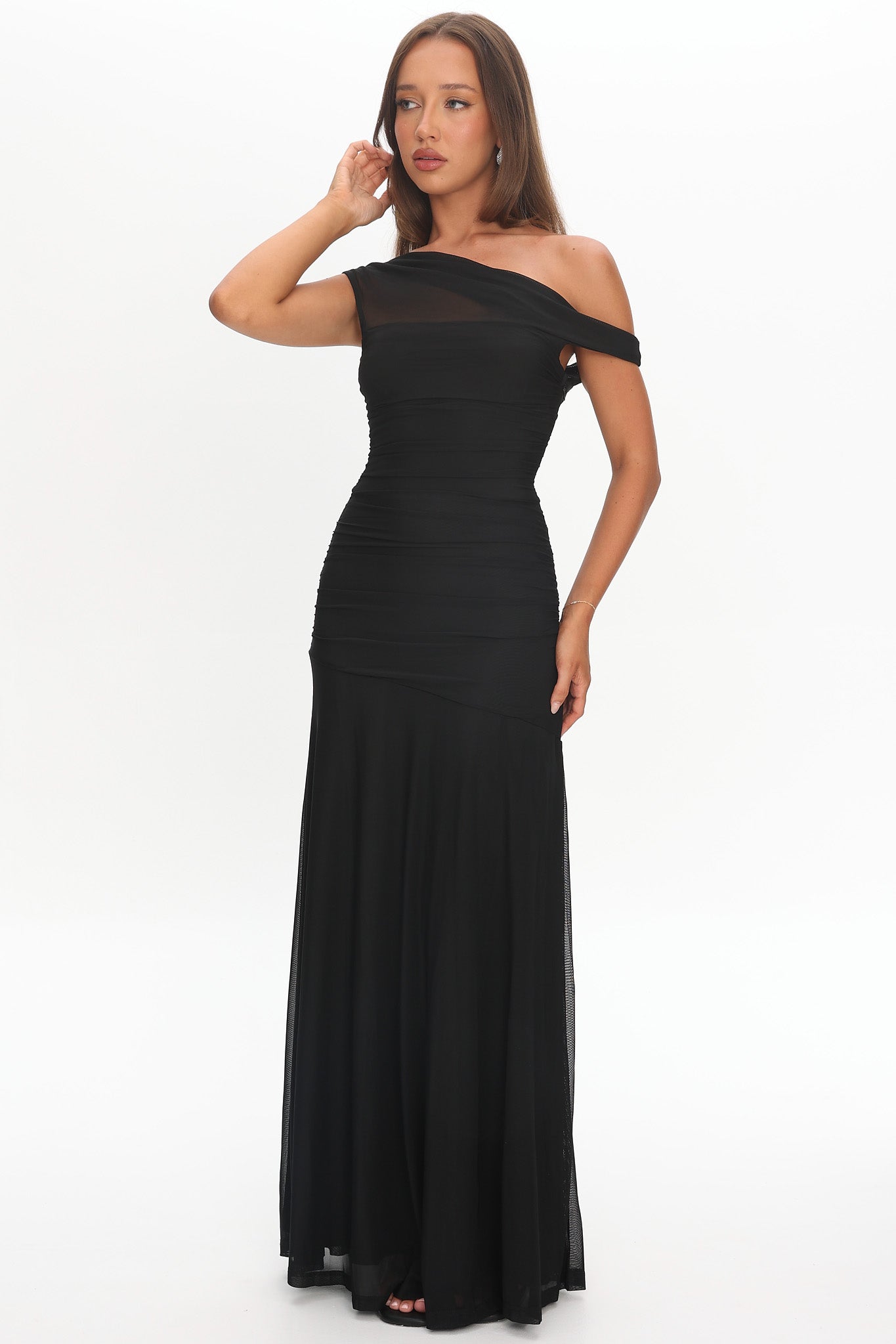 Lylah Asymmetric Mesh Maxi Dress 2