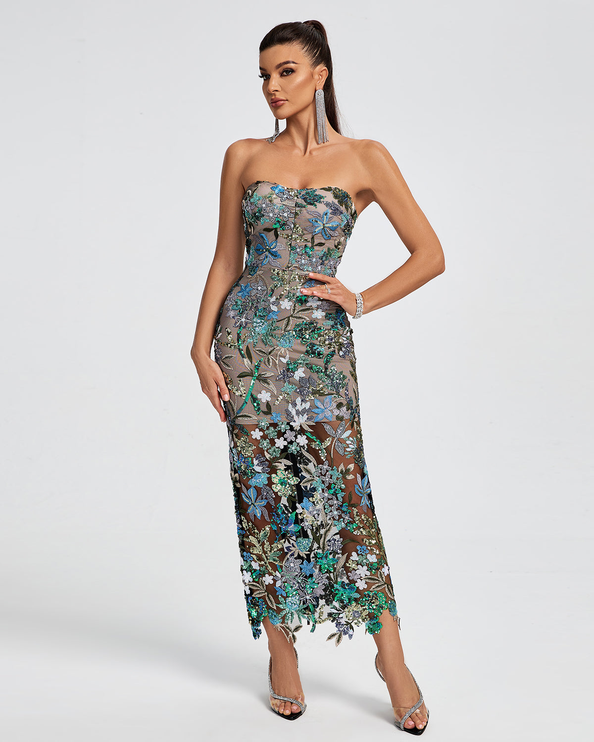 Dahlia Sequin Maxi Dress in Red Light Blue 6