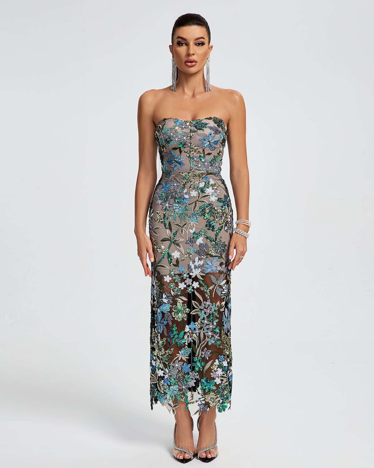 Dahlia Sequin Maxi Dress in Red Light Blue 1