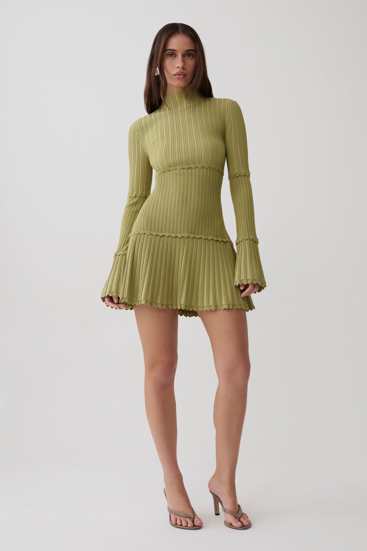 Adena Pointelle Knit Mini Dress Olive 1