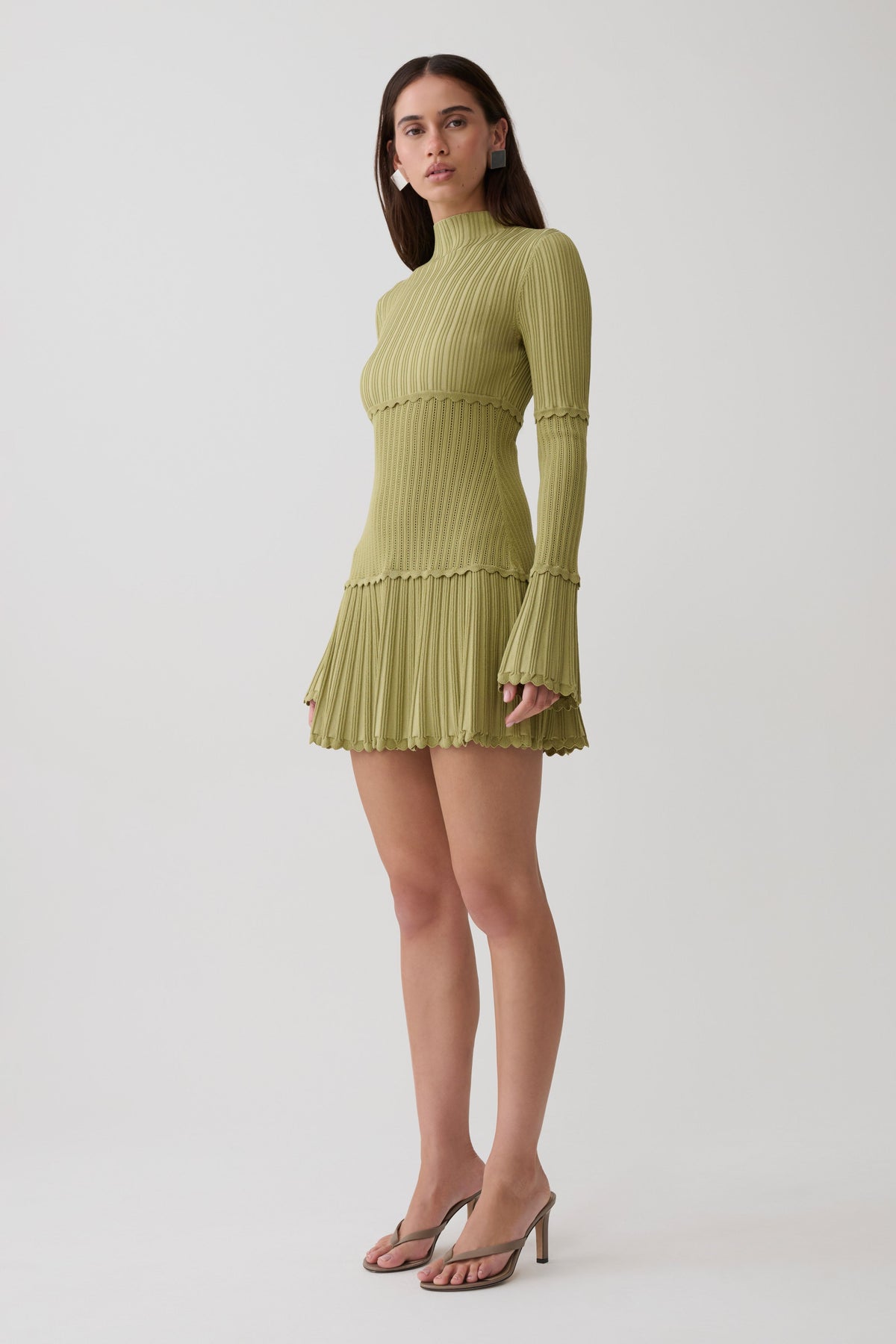 Adena Pointelle Knit Mini Dress Olive 4