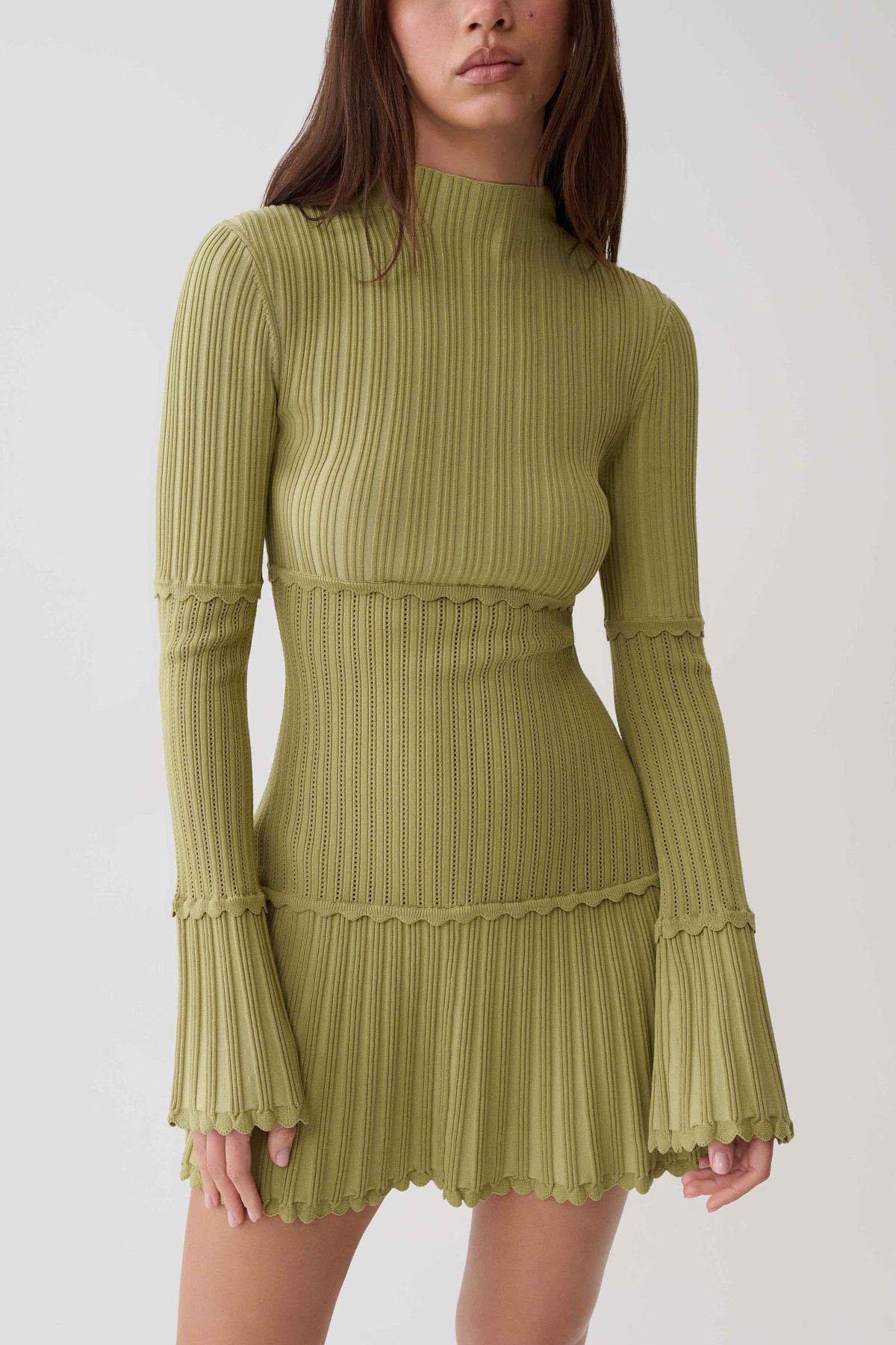 Adena Pointelle Knit Mini Dress Olive 6