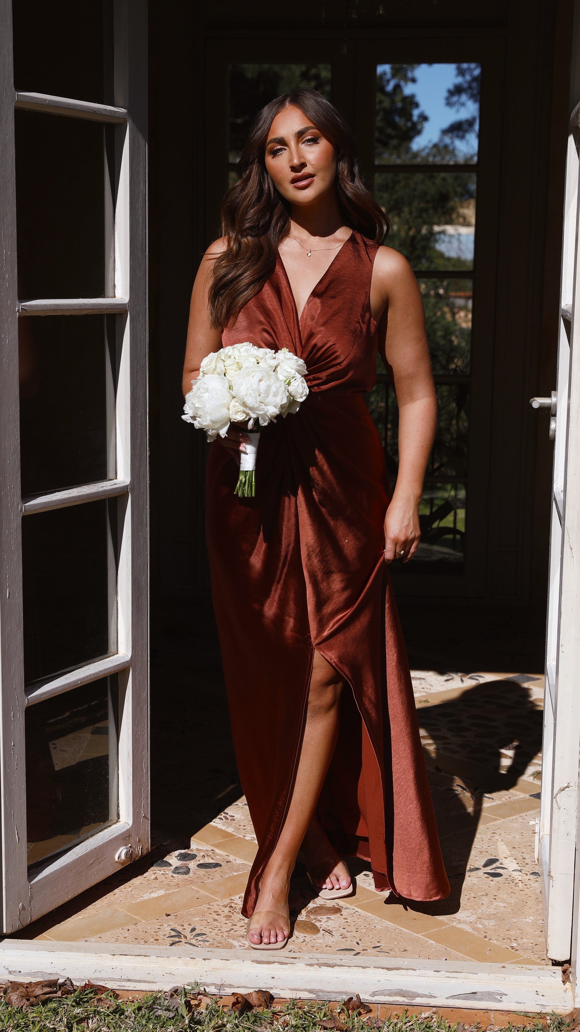 Lucia Rust Linen Maxi Dress Rust 5