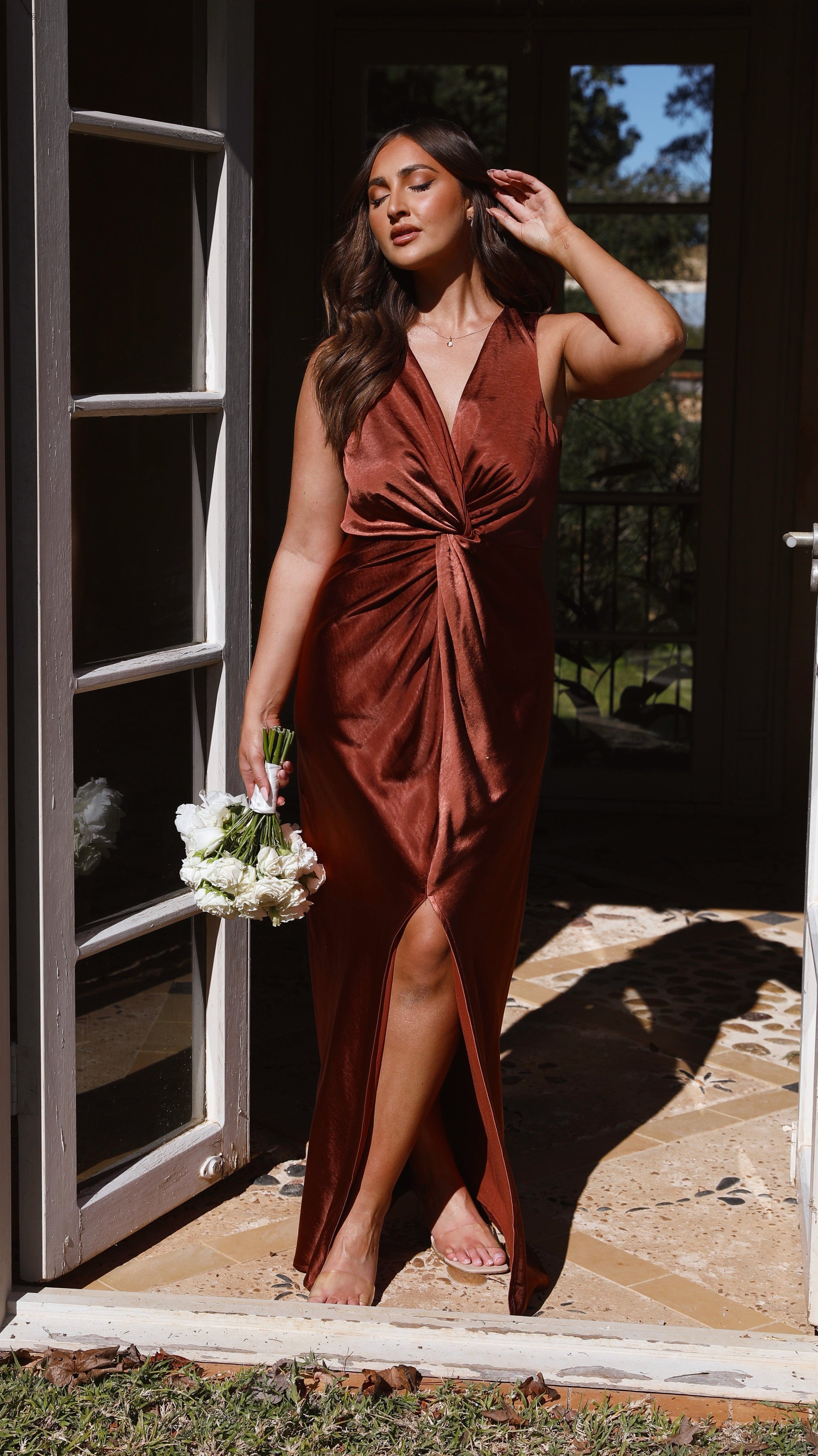 Lucia Rust Linen Maxi Dress Rust 7
