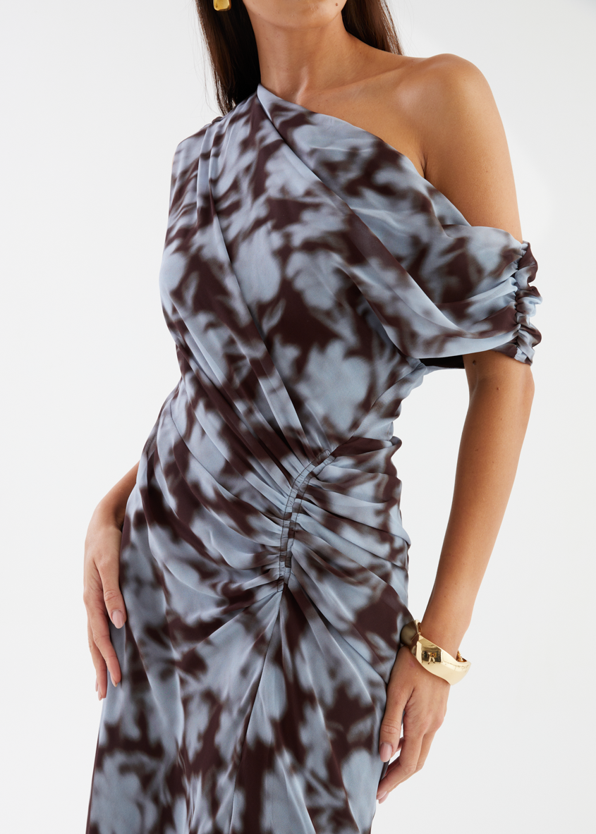 Flirtini One-Shoulder Maxi Dress Blue Leaf 2