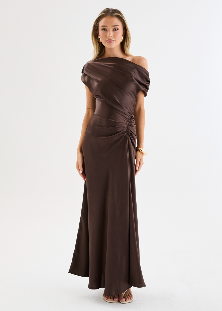 Flirtini One-Shoulder Maxi Dress Chocolate 5