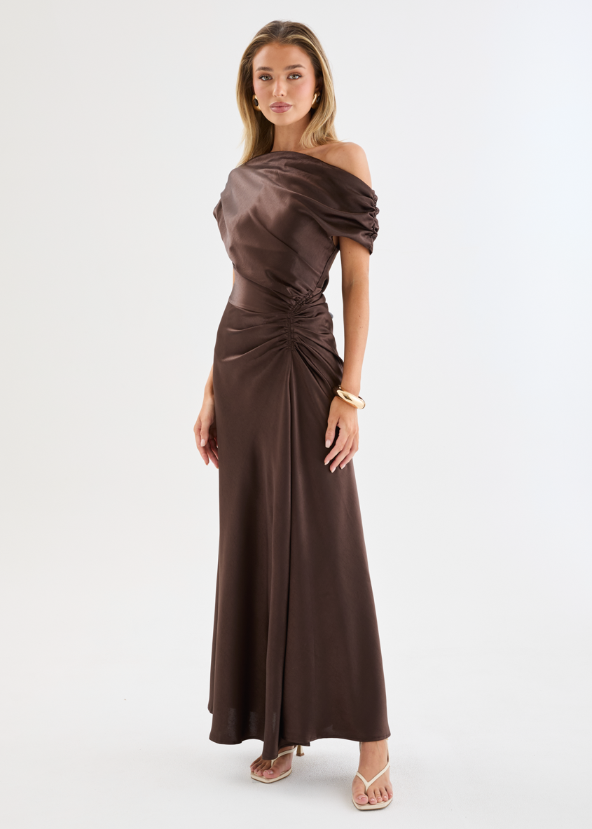 Flirtini One-Shoulder Maxi Dress Chocolate 6