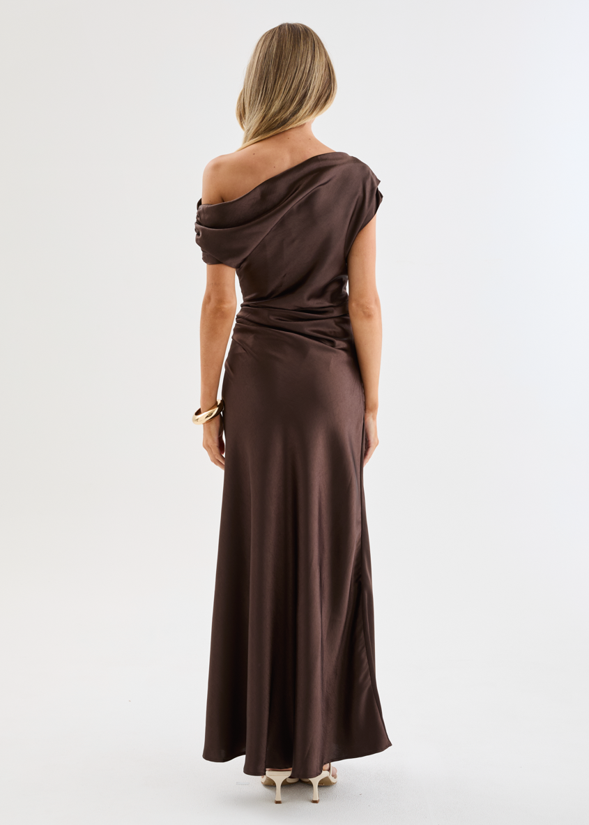 Flirtini One-Shoulder Maxi Dress Chocolate 7