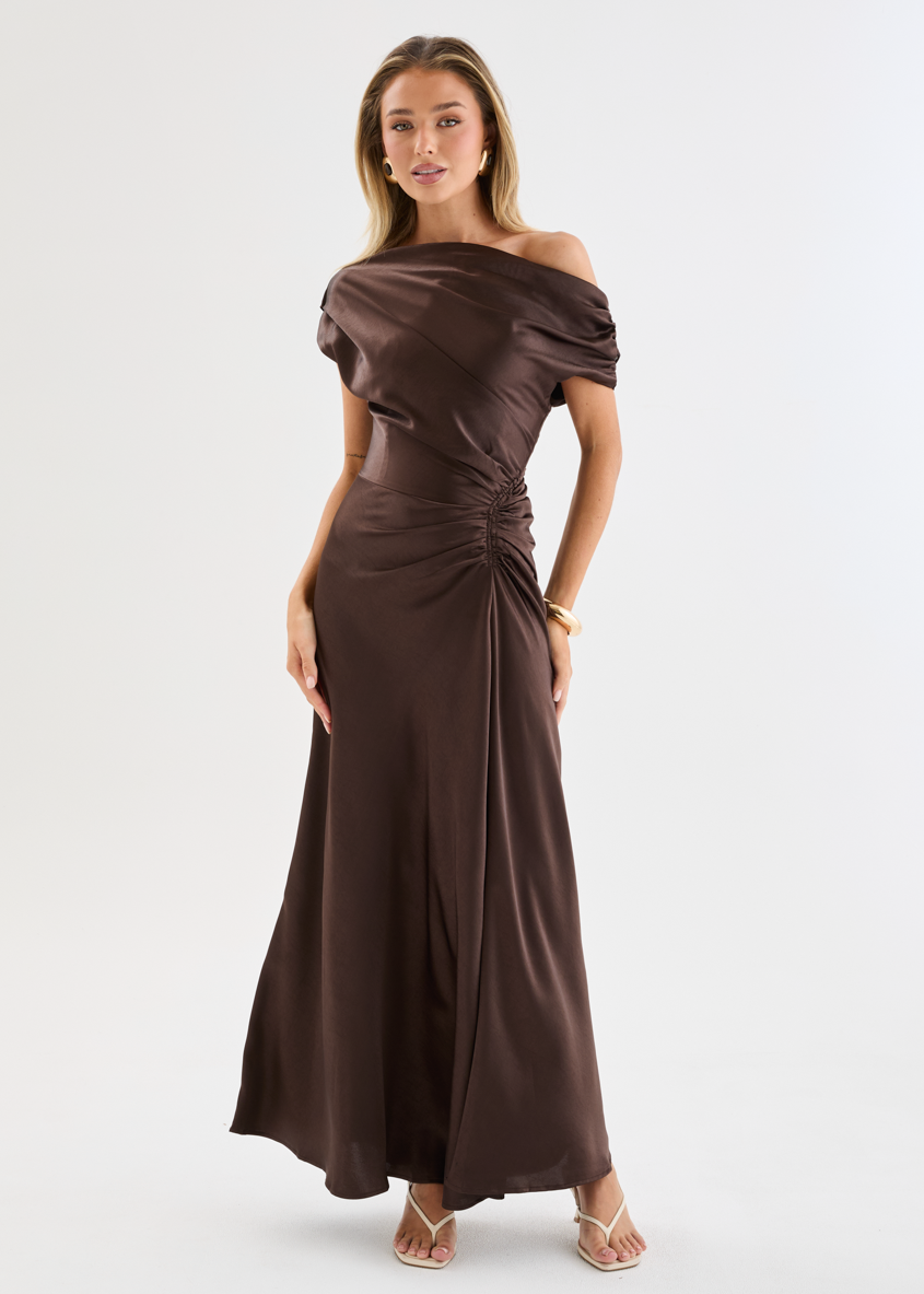 Flirtini One-Shoulder Maxi Dress Chocolate 1