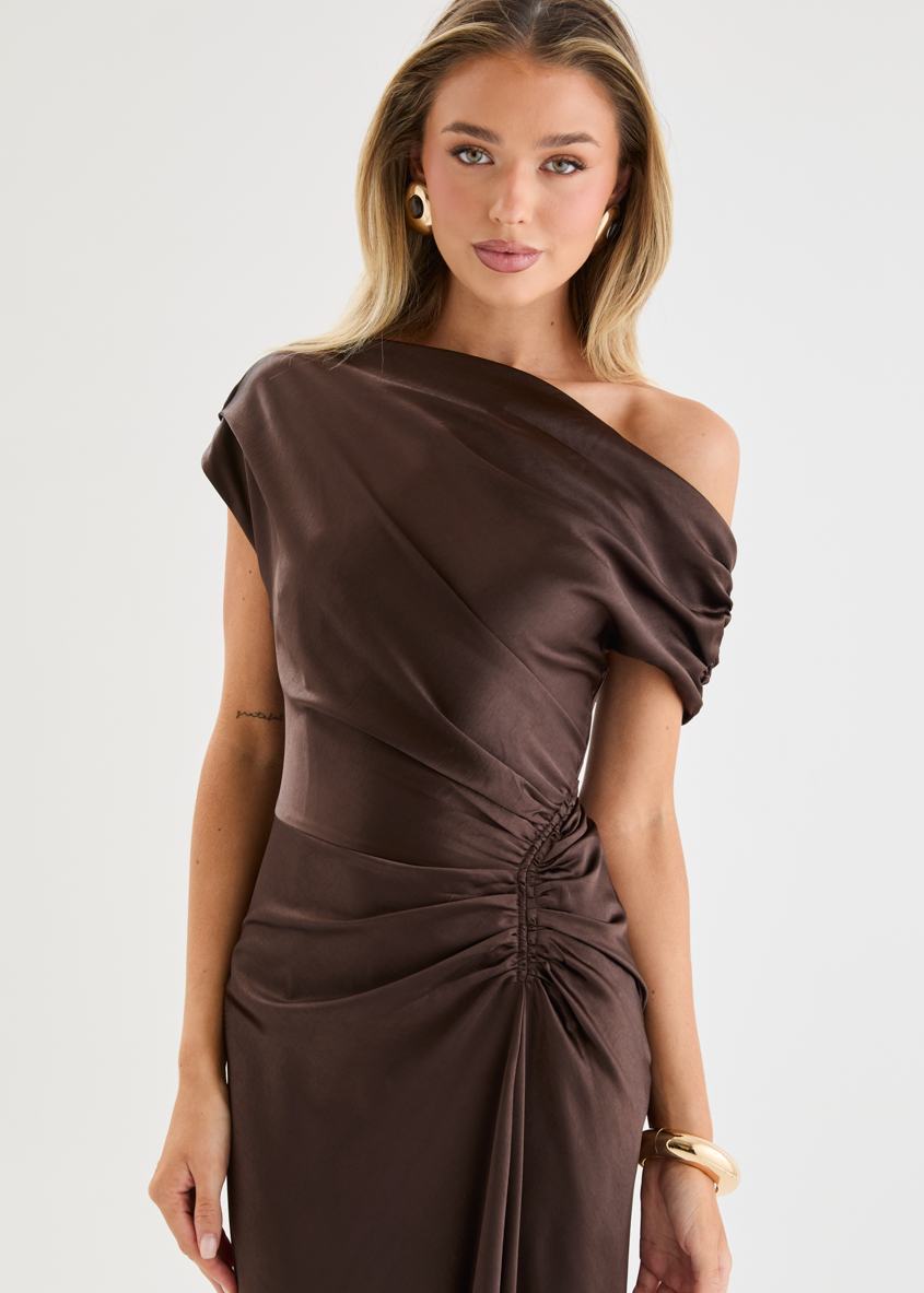Flirtini One-Shoulder Maxi Dress Chocolate 8