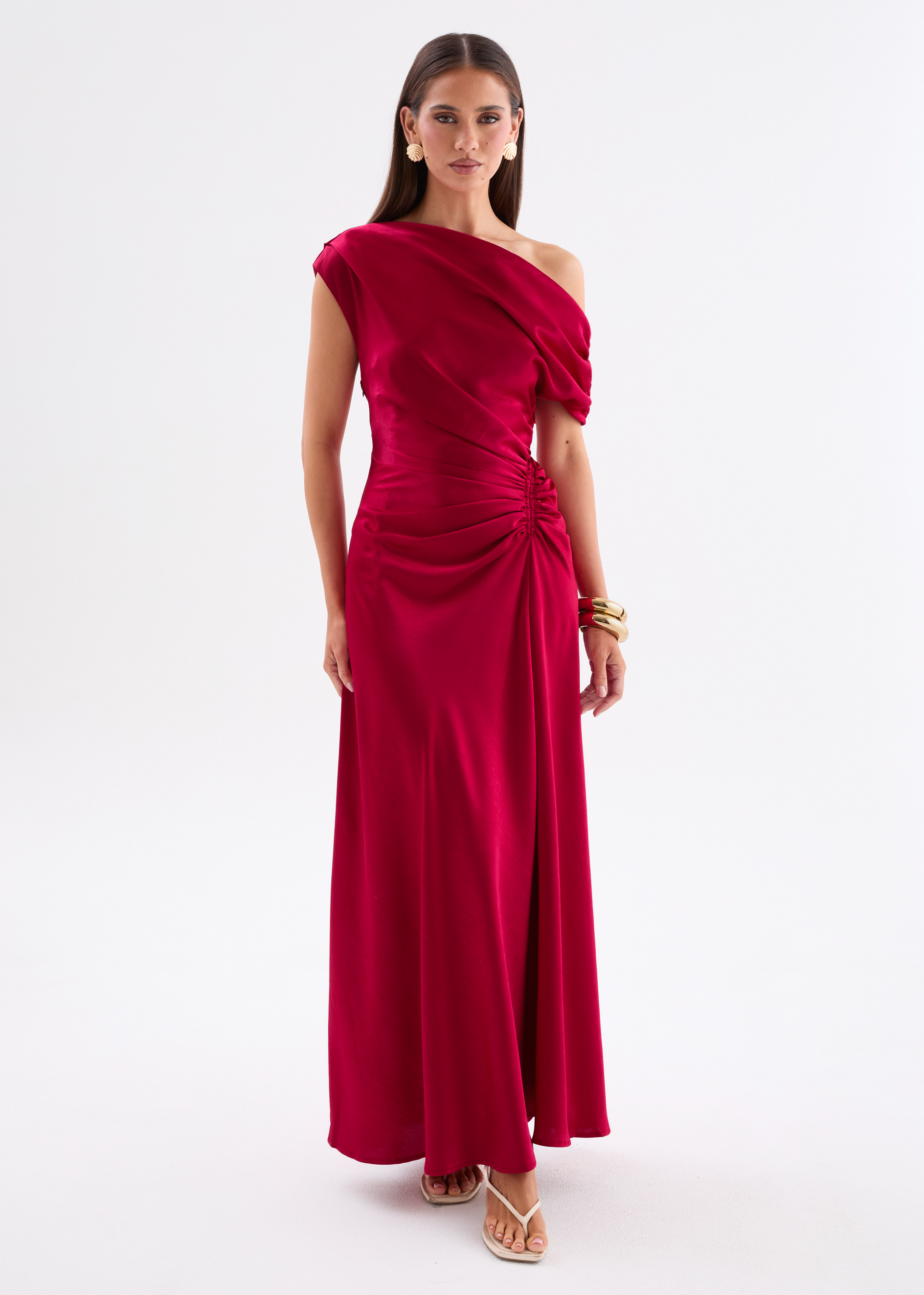 Flirtini One-Shoulder Maxi Dress Cherry Red 1