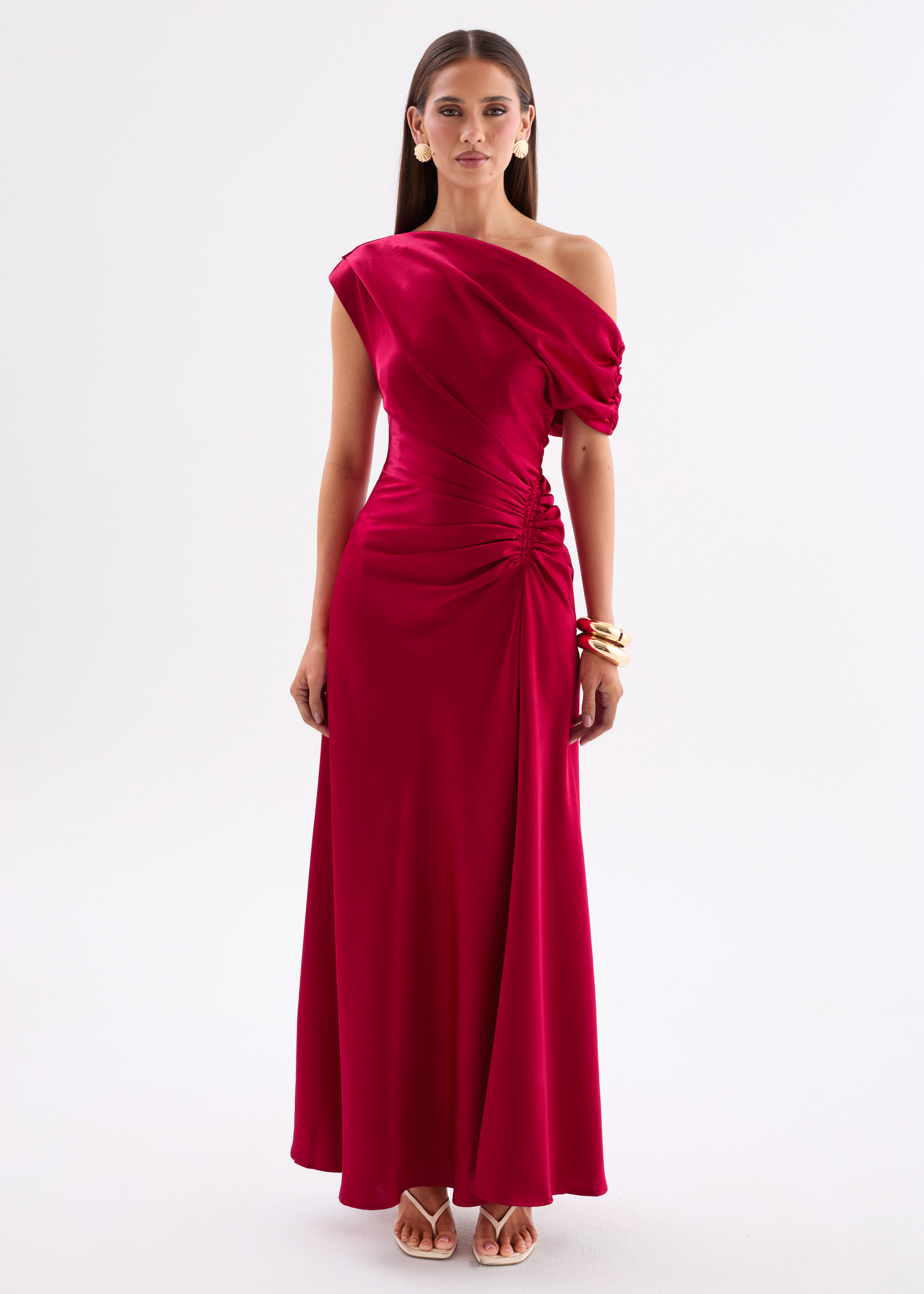 Flirtini One-Shoulder Maxi Dress Cherry Red 4