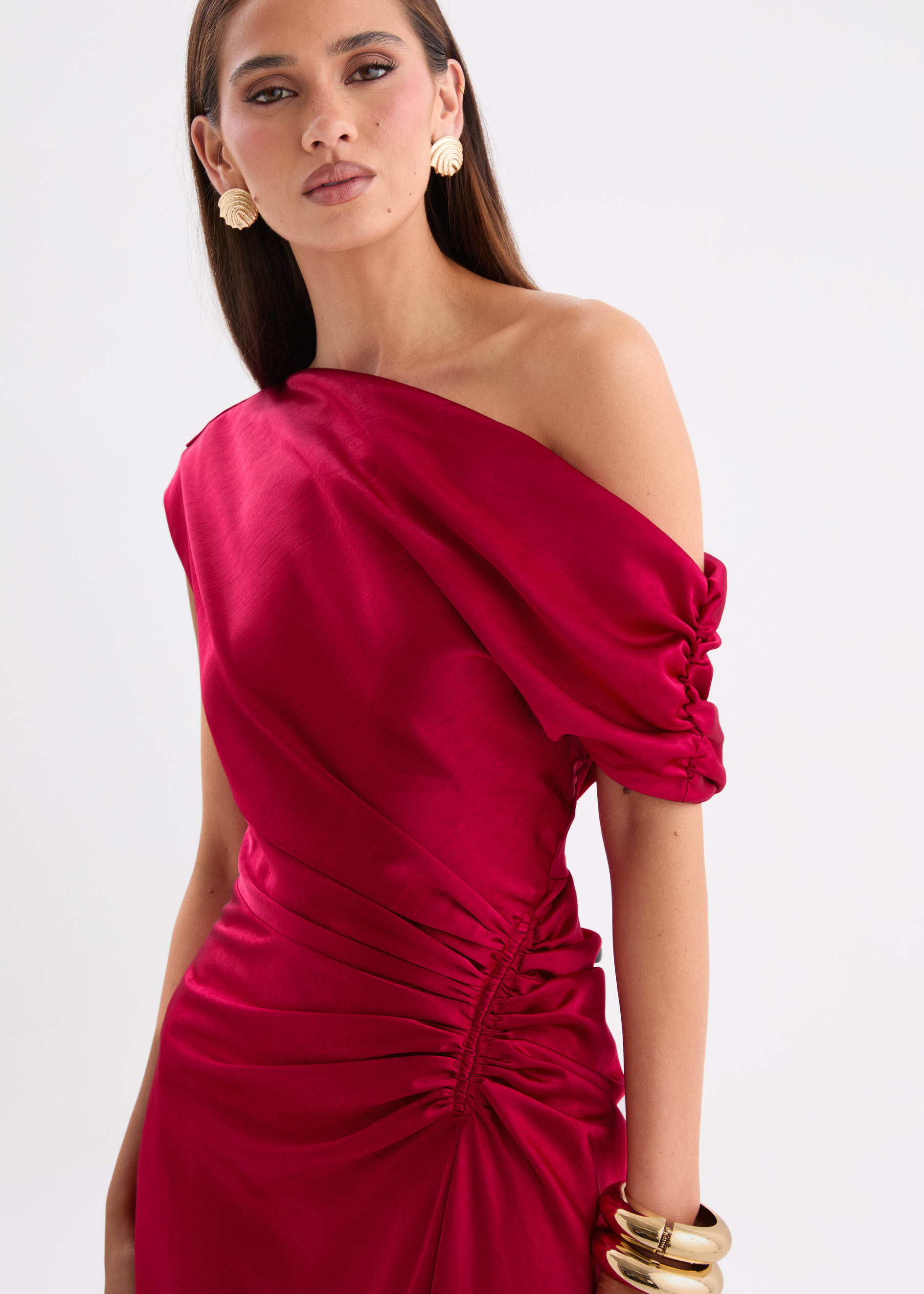 Flirtini One-Shoulder Maxi Dress Cherry Red 3