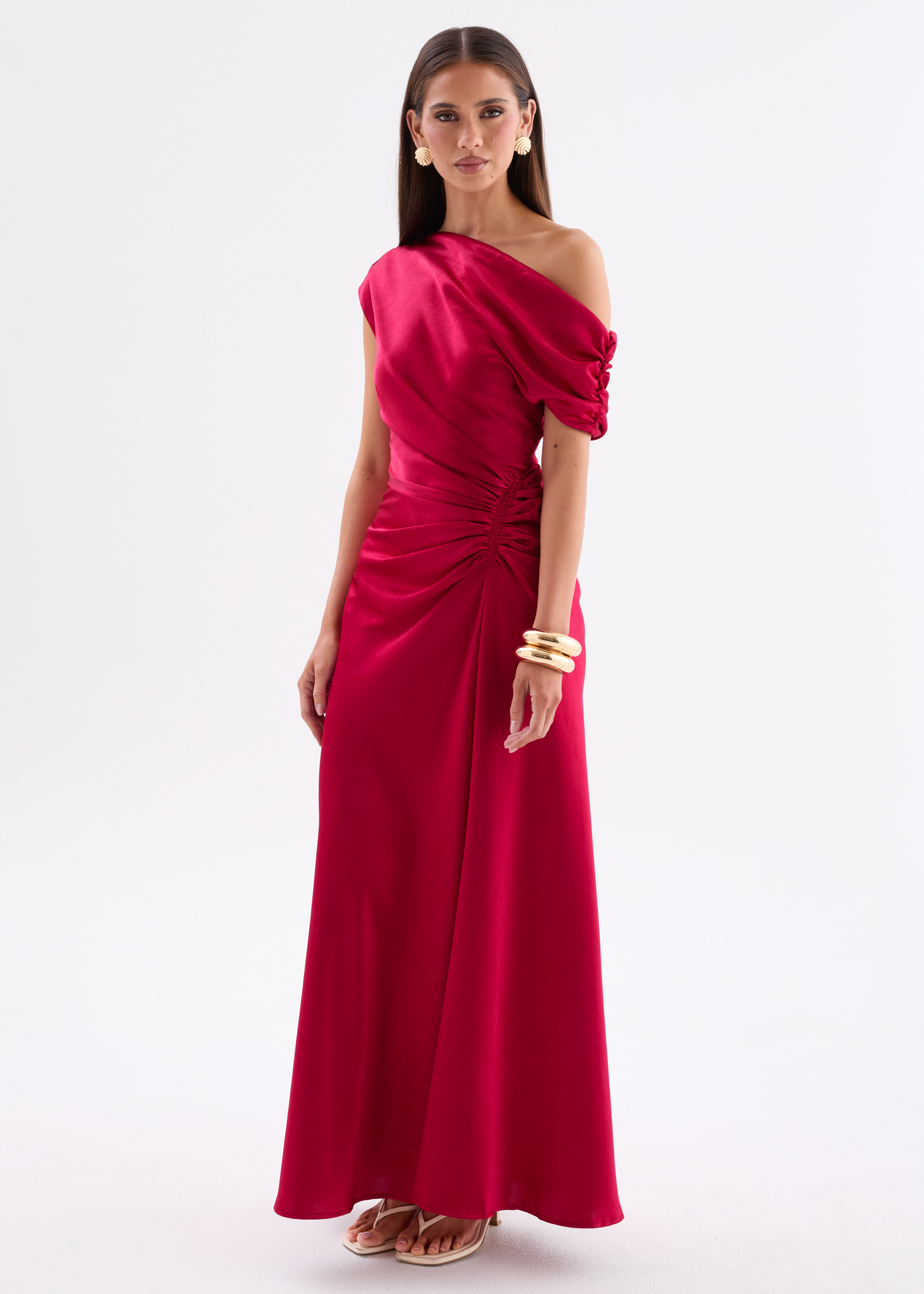Flirtini One-Shoulder Maxi Dress Cherry Red 8