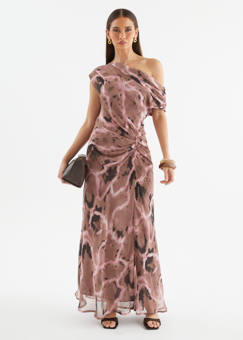 Flirtini One-Shoulder Maxi Dress Chocolate Swirl 4