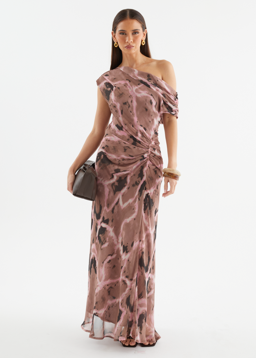 Flirtini One-Shoulder Maxi Dress Chocolate Swirl 5