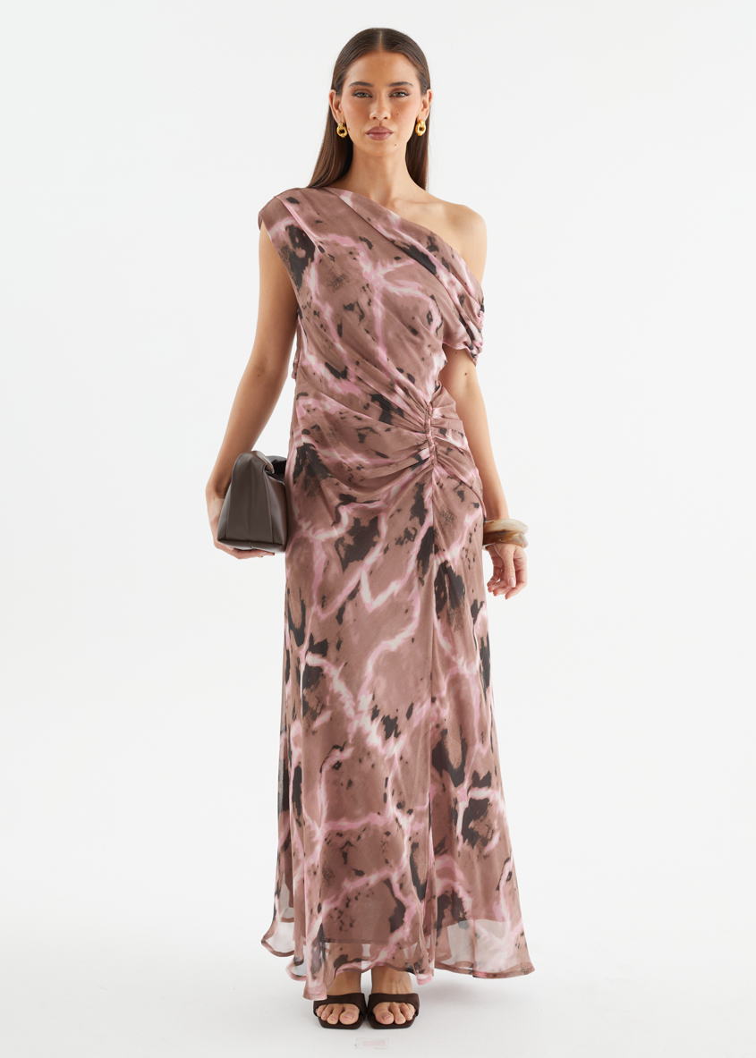 Flirtini One-Shoulder Maxi Dress Chocolate Swirl 1