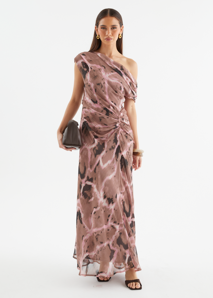 Flirtini One-Shoulder Maxi Dress Chocolate Swirl 2