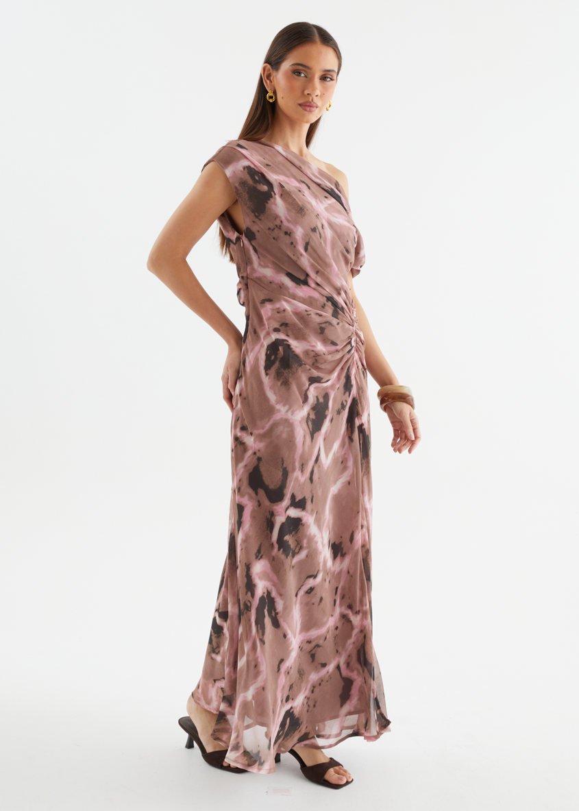 Flirtini One-Shoulder Maxi Dress Chocolate Swirl 6