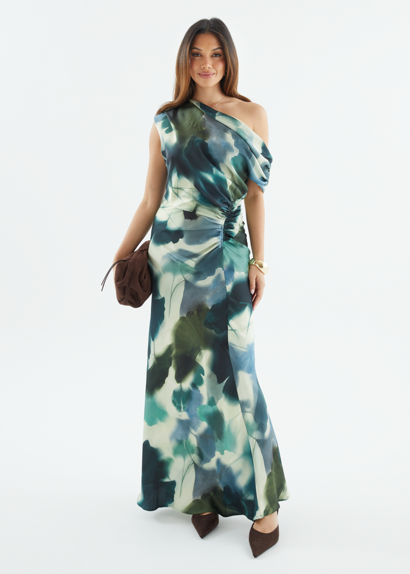 Flirtini One-Shoulder Maxi Dress Forest Abstract 6