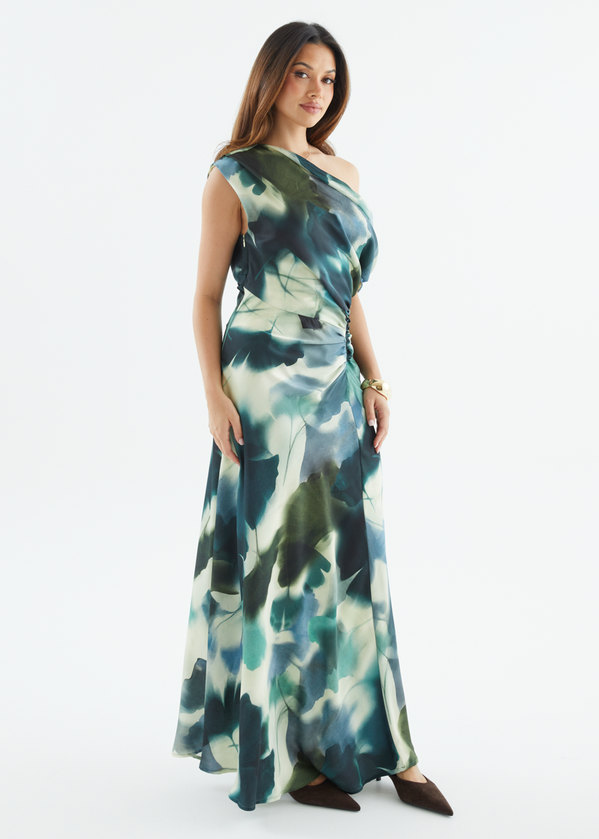 Flirtini One-Shoulder Maxi Dress Forest Abstract 8