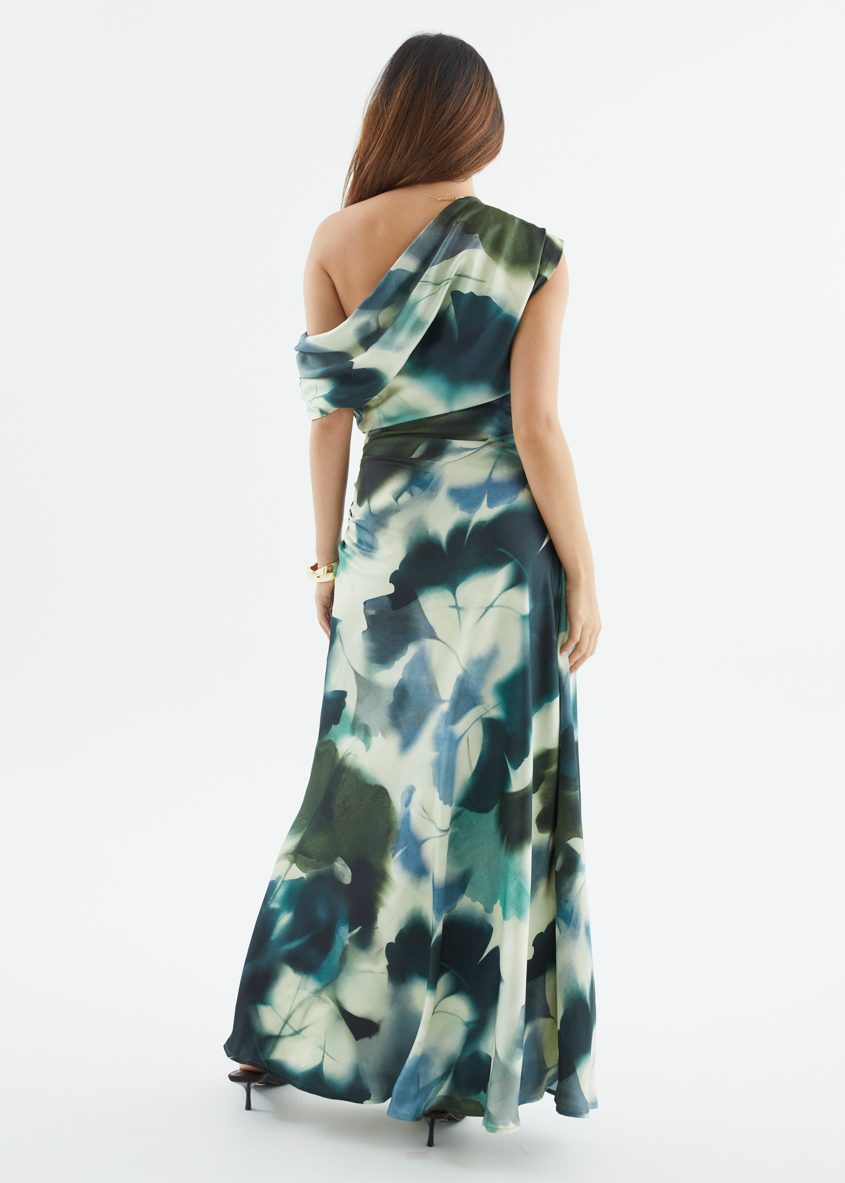 Flirtini One-Shoulder Maxi Dress Forest Abstract 9