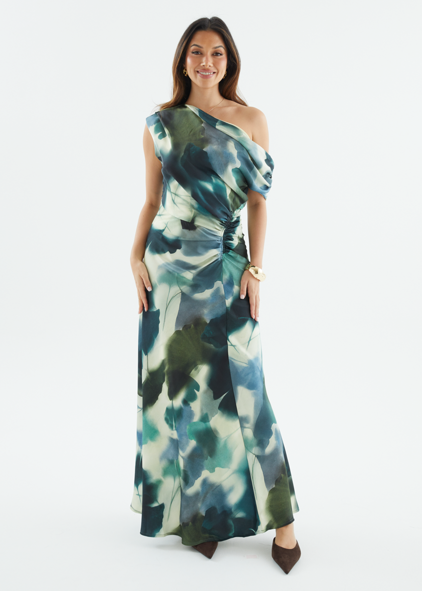 Flirtini One-Shoulder Maxi Dress Forest Abstract 7