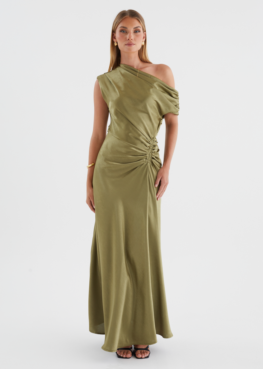 Flirtini One-Shoulder Maxi Dress Olive 1