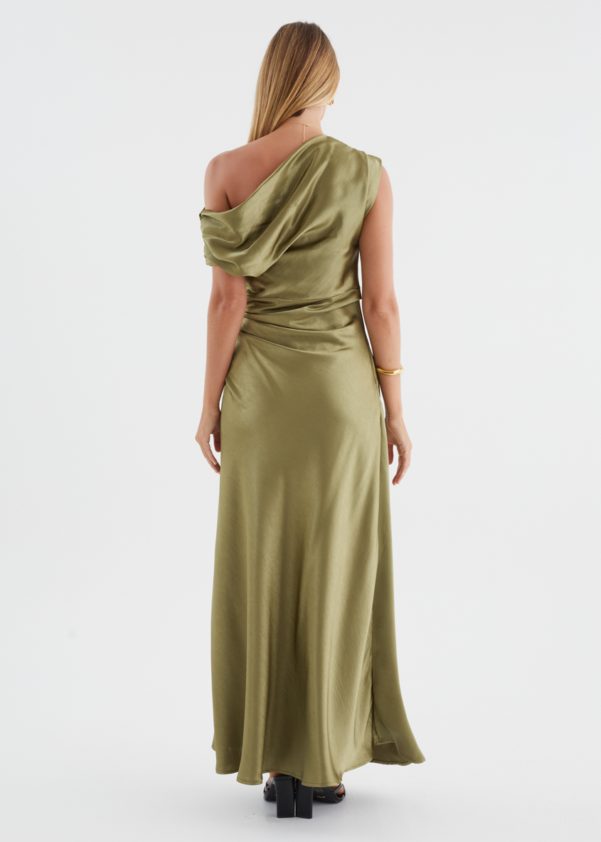 Flirtini One-Shoulder Maxi Dress Olive 5