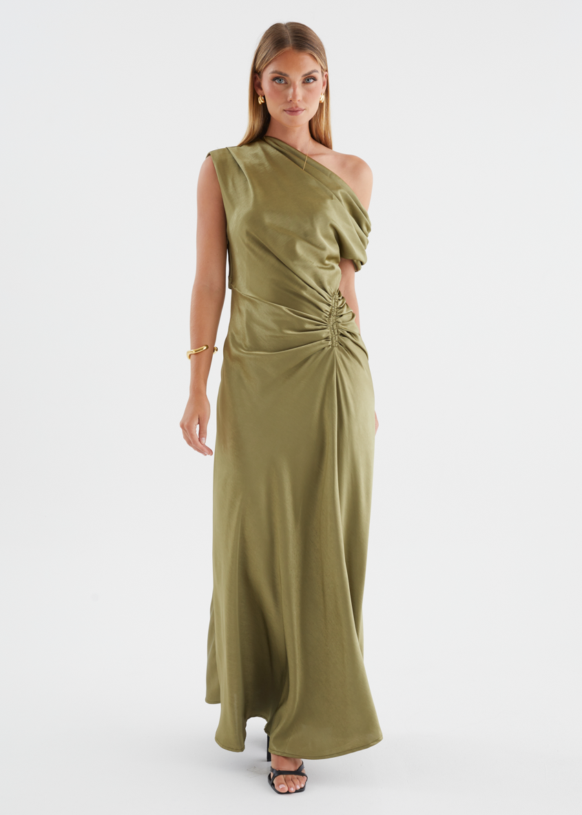 Flirtini One-Shoulder Maxi Dress Olive 6