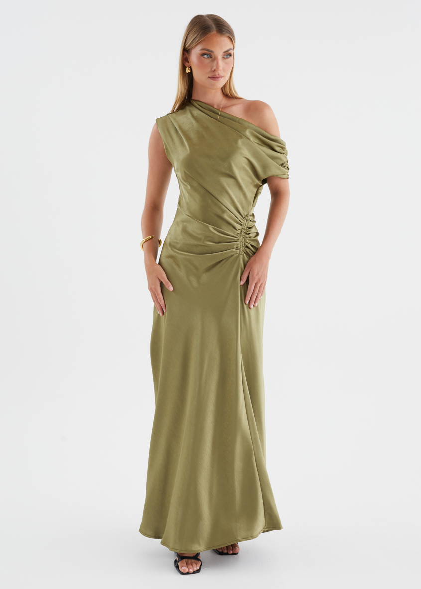 Flirtini One-Shoulder Maxi Dress Olive 7