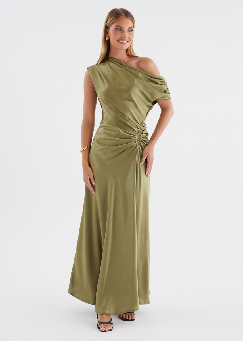 Flirtini One-Shoulder Maxi Dress Olive 8