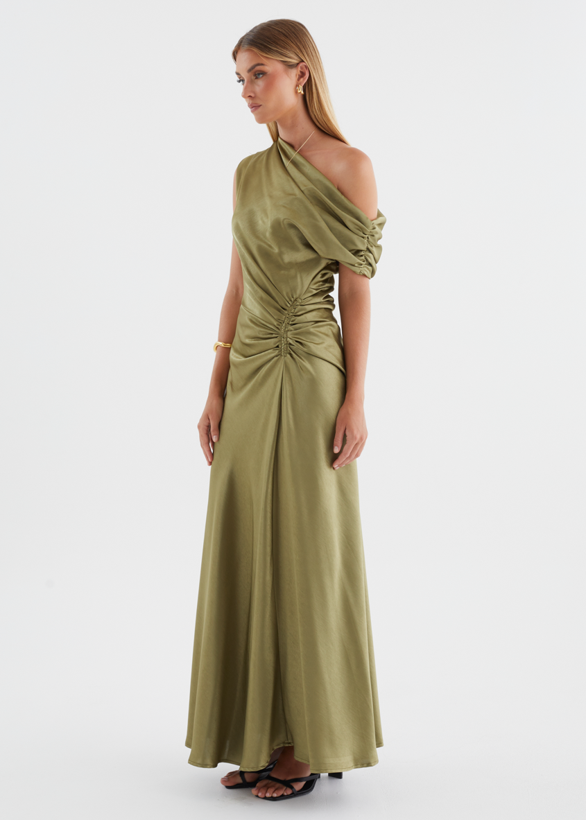 Flirtini One-Shoulder Maxi Dress Olive 4