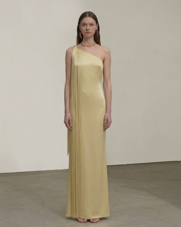 Isabelle One-Shoulder Fringe Maxi Dress