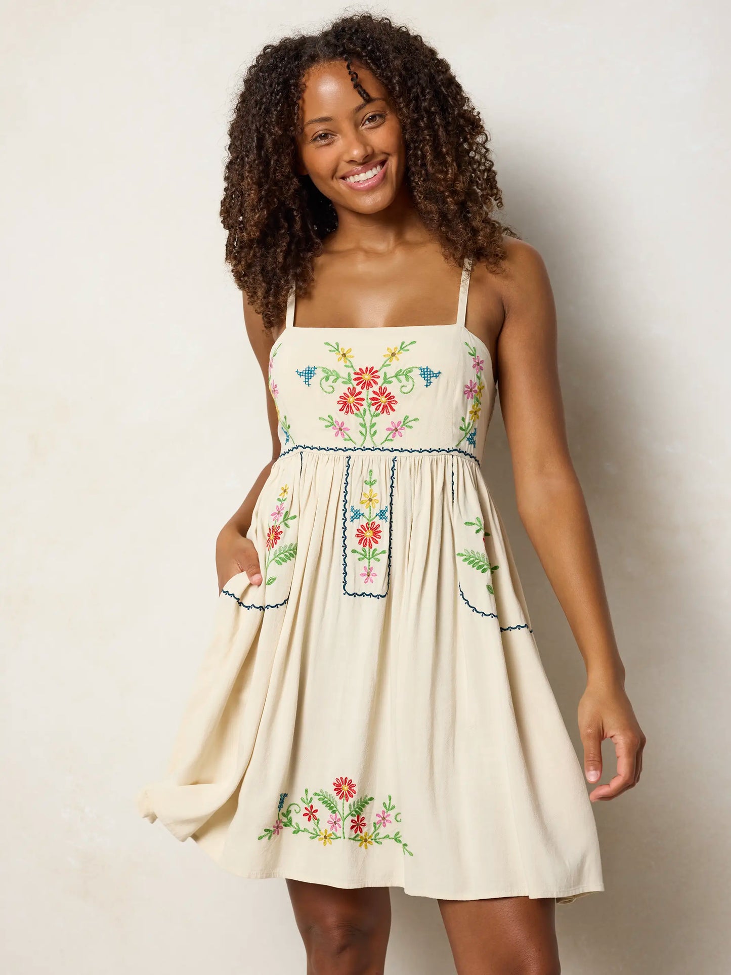 Bailey Embroidered Mini Dress Oatmeal 5