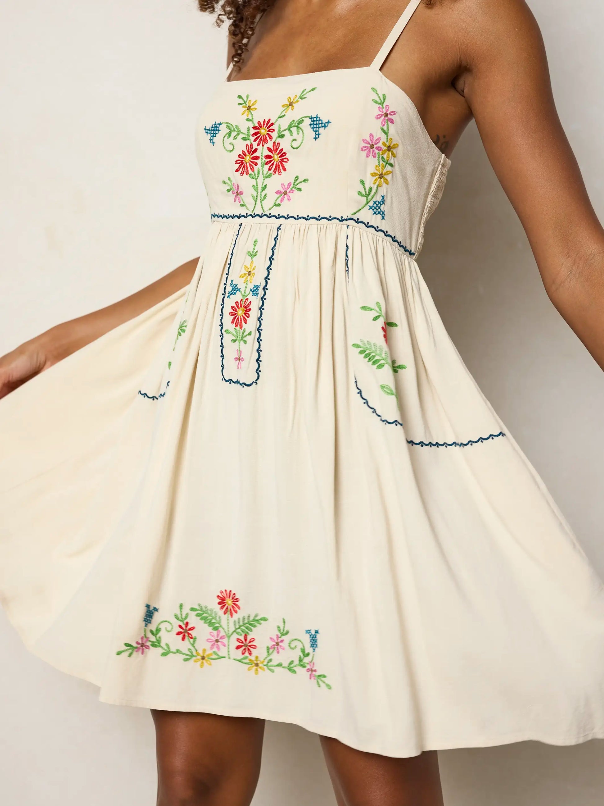 Bailey Embroidered Mini Dress Oatmeal 3