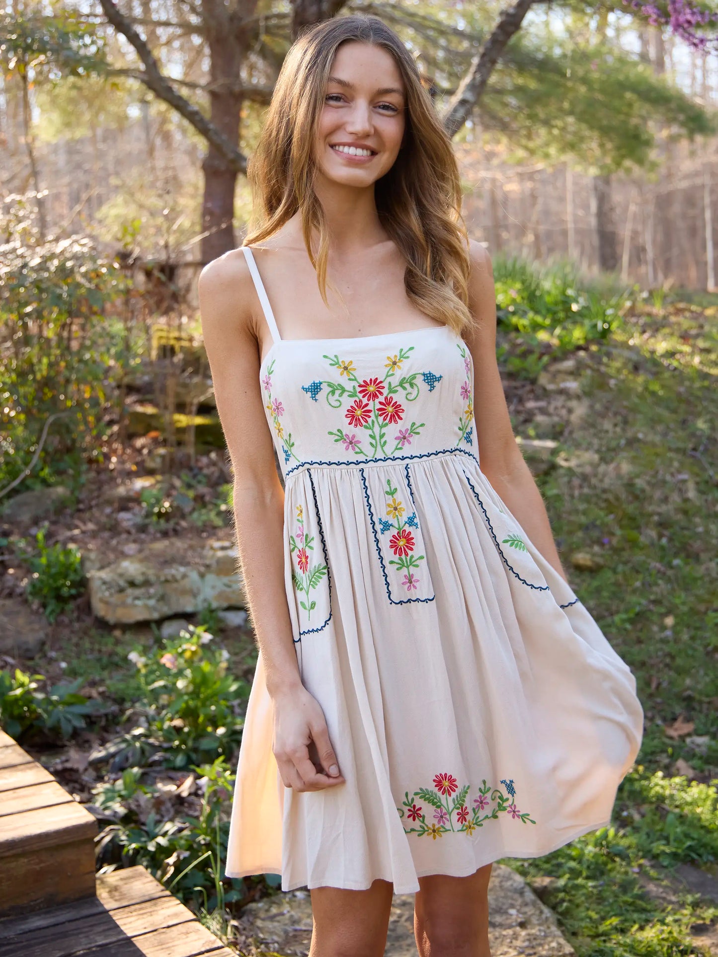 Bailey Embroidered Mini Dress Oatmeal 2