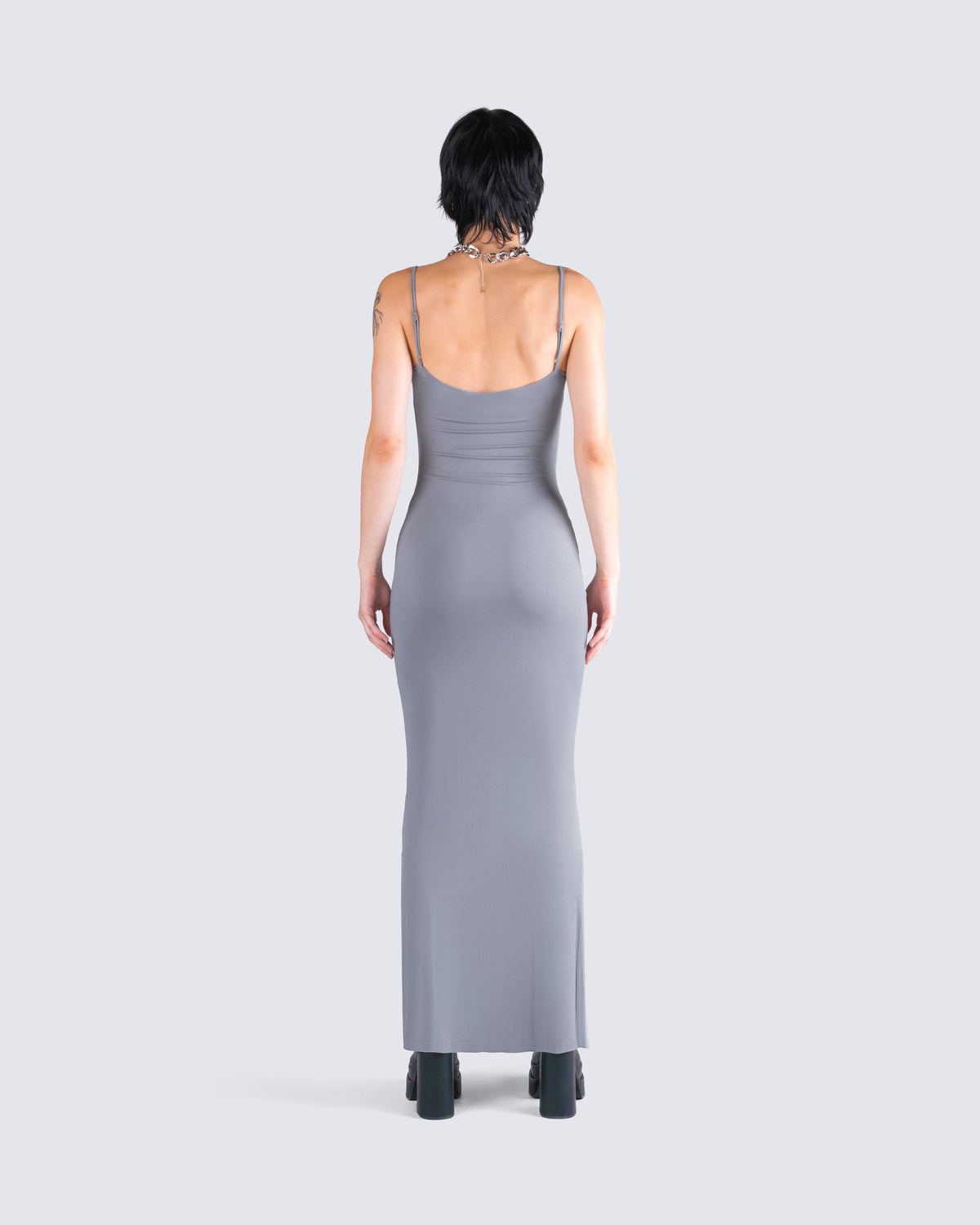 Margot Satin Bodycon Maxi Dress Grey 7