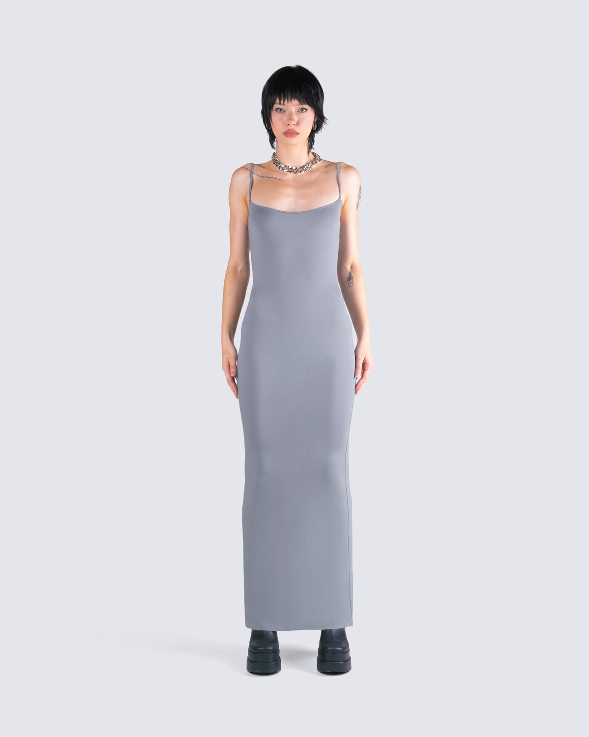 Margot Satin Bodycon Maxi Dress Grey 4
