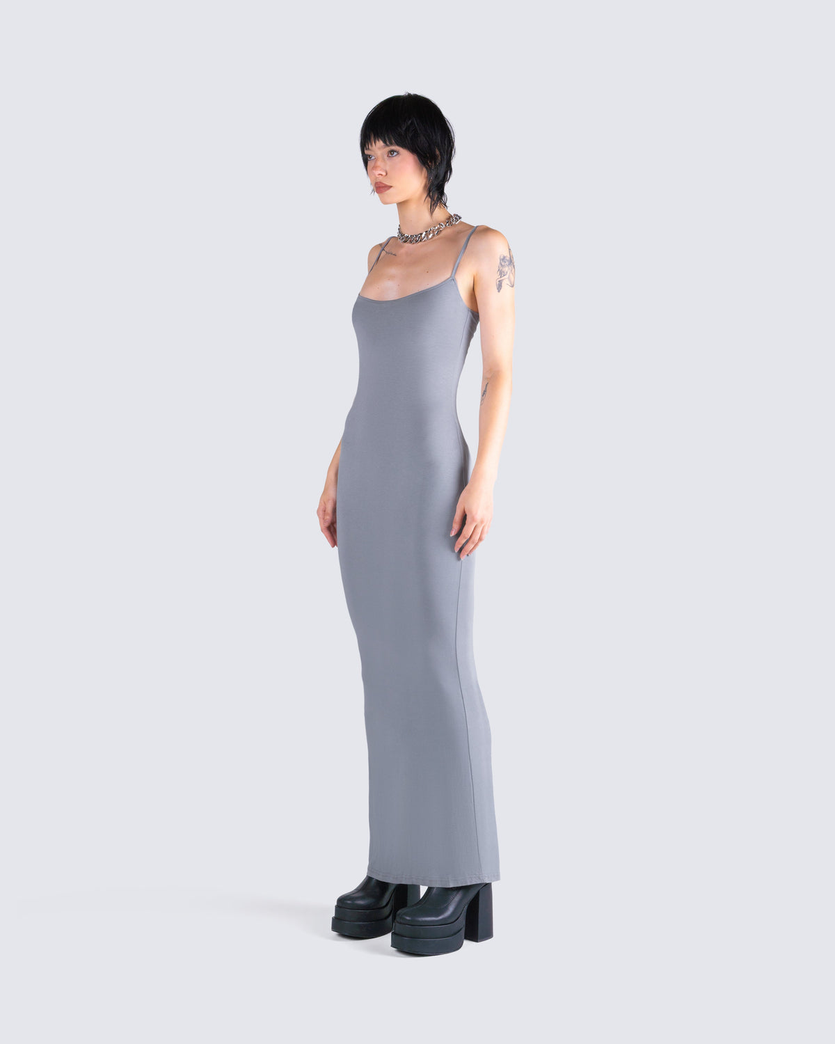 Margot Satin Bodycon Maxi Dress Grey 5