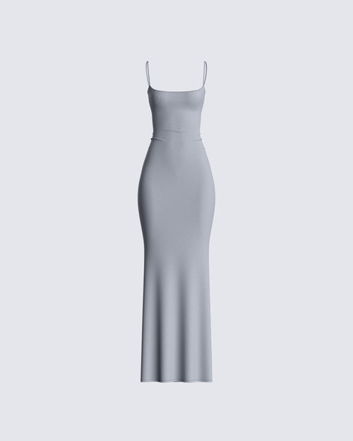 Margot Satin Bodycon Maxi Dress Grey 1