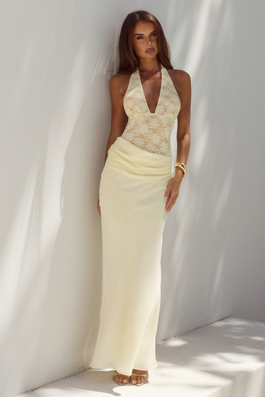 Lina Halter Draped Maxi Dress in Navy LEMON 1