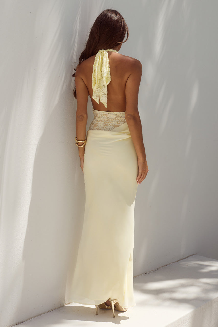 Lina Halter Draped Maxi Dress in Navy LEMON 2